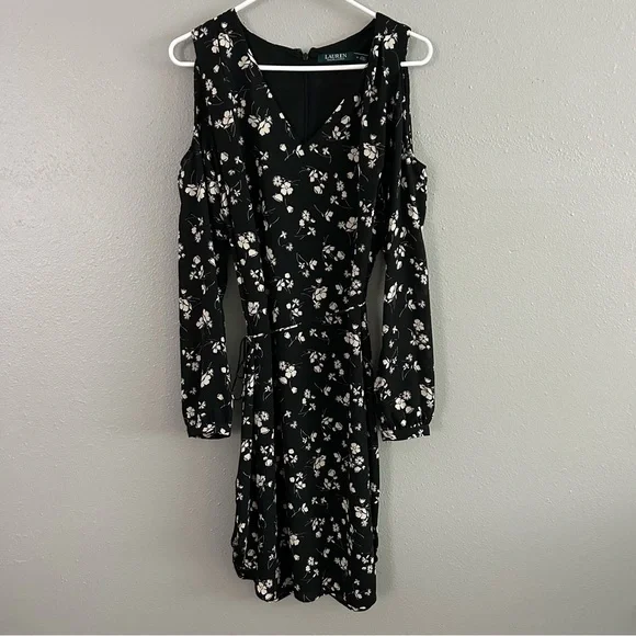 ralph lauren black and white floral dress Lauren Ralph Lauren Women's Floral Georgette Sleeveless Dress Black/Cream
